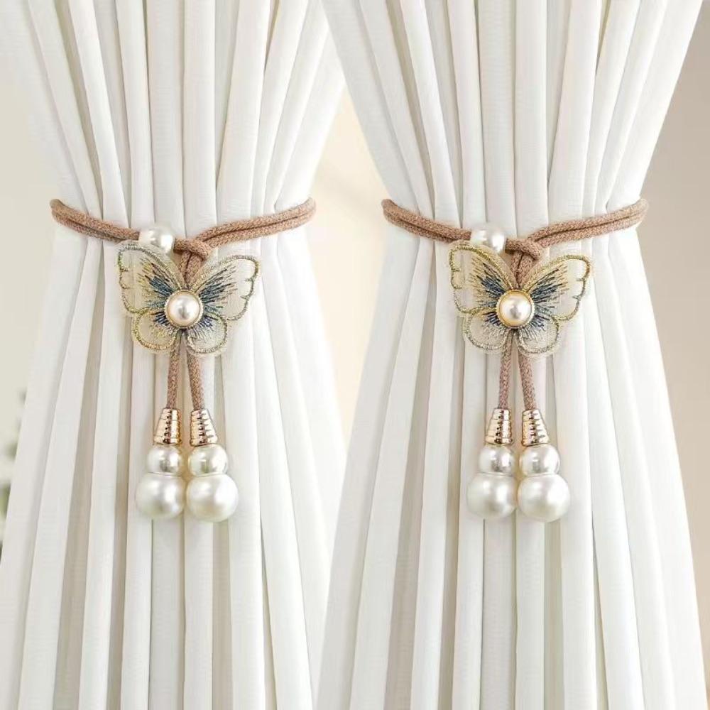 2PCS Artificial Pearl Butterfly Curtain Tiebacks Curtain Holder Curtain Binding  Living Room кофейный