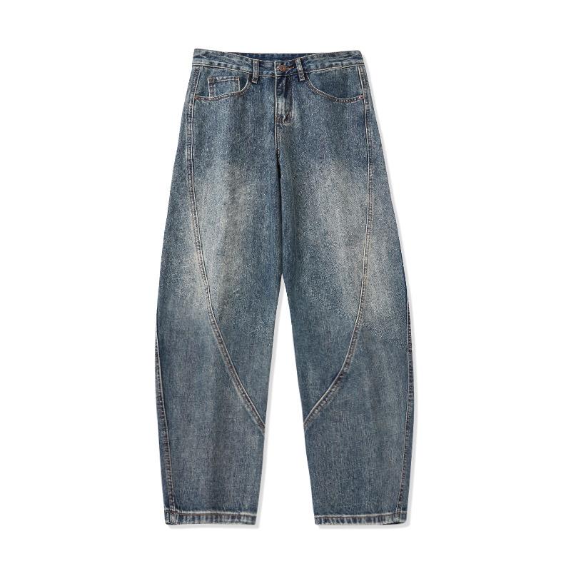 

Свободные джинсы мужские весенне-осенние с контрастной вставкой, повседневные прямые брюки 4XL синий