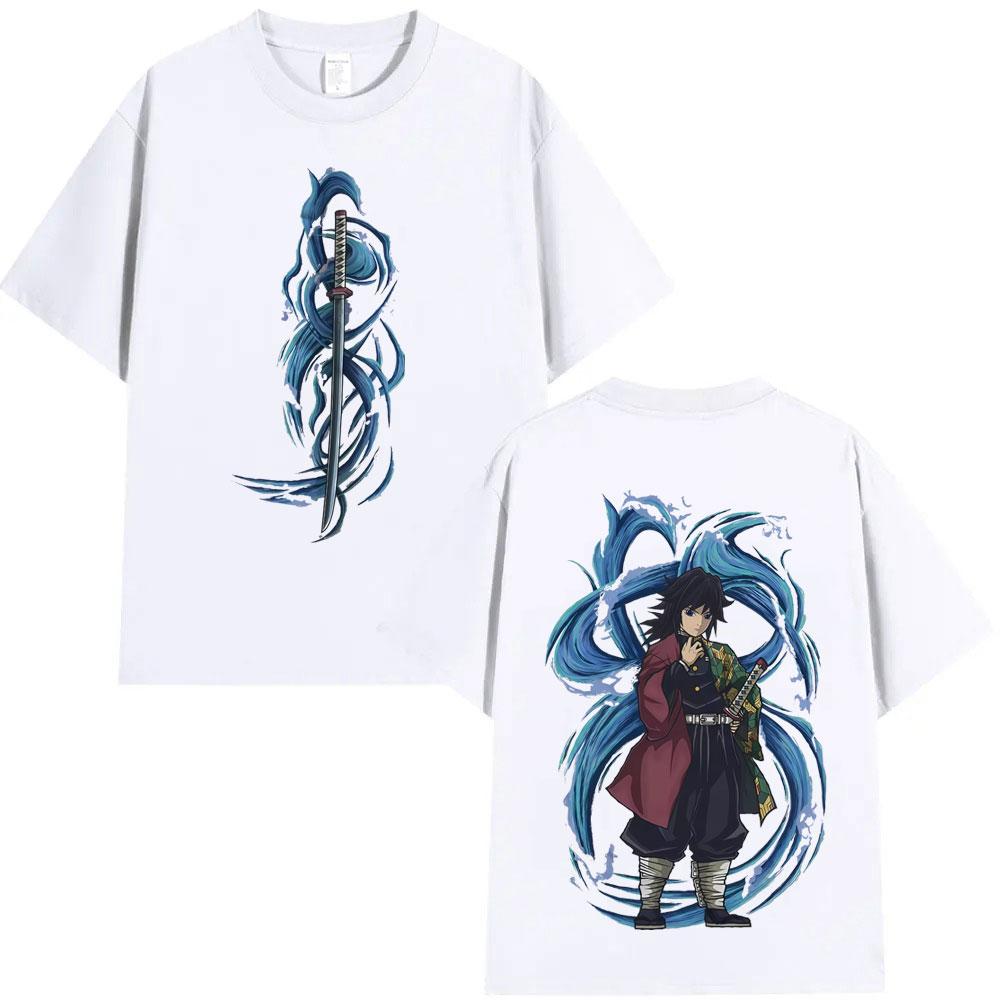 Anime Demon Slayer Water Hashira Tomioka Giyuu Graphic T Shirt Men Women Cartoon Manga Merch Tshirt Male Casual Cotton Tshirts