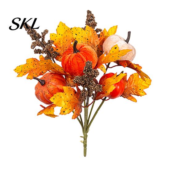 Rustic Autumn Floral Display Artificial Fall Bouquet with Fabric Pumpkins Maple Leaves Wheat Berries, Home Decor for Thanksgiving Centerpieces,