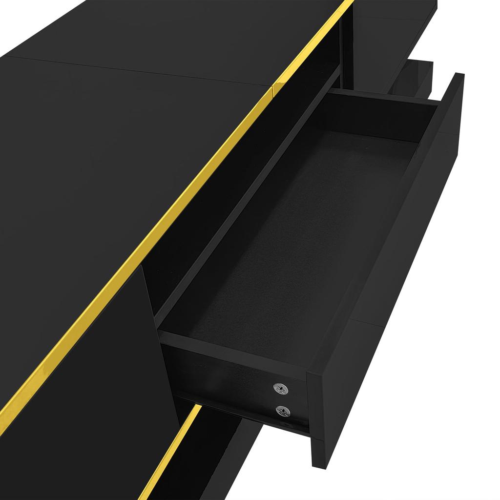 TV Cabinet, with 3 Drawers and Open Compartment, with LED Lighting and Golden Accents, Modern Lowboard with Plenty of Storage Space