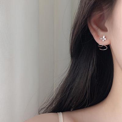 Ins Small Temperament Double Stud Earrings Temperament Internet Celebrity a Multi-wear Spiral Flash Diamond Butterfly Earrings Women