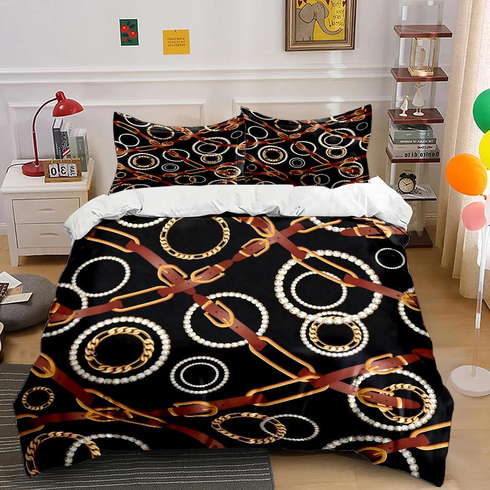 HD Luxury Chain Belt Print Bedding Set Duvet Cover 1 Duvet Cover 2 Pillowcases Adult and Children Bedding Set Luxury for Gifts