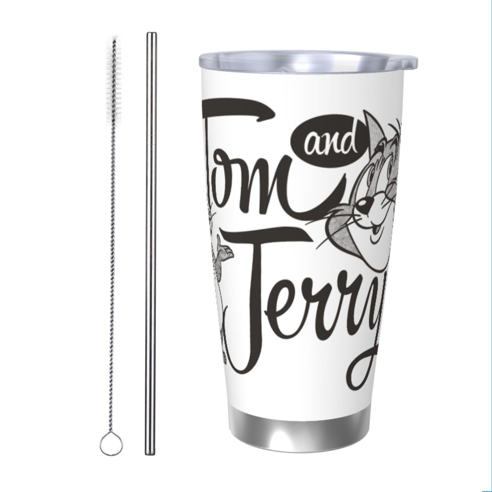 

Tom and Jerry Vacuum Insulated Tumbler, 600ml, Stainless Steel, with Lid and Straw, Keeps Hot or Cold, Portable, Leak-Proof, Double-Walled Design,