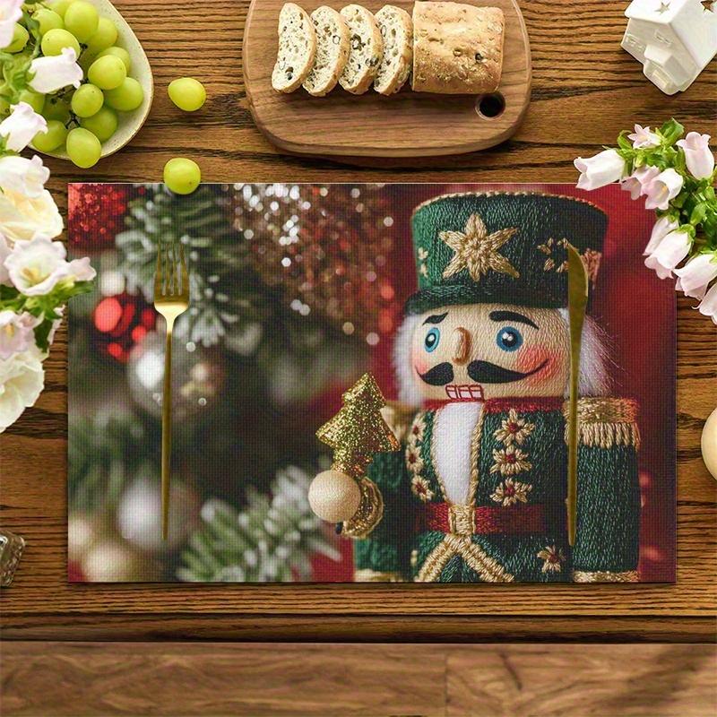 4pcs Nutcracker & Christmas Tree Placemats - 12x18 Inch Linen Table Suitable for Holiday Dining Table Decor, Kitchen, Coffee Table - Elegant Christmas