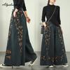 Large Size Women Wide Leg Denim Pants Elastic Waist Floral Print Vintage Jeans Oversized Baggy Straight All-Match Romantic Ladies' Jeans
