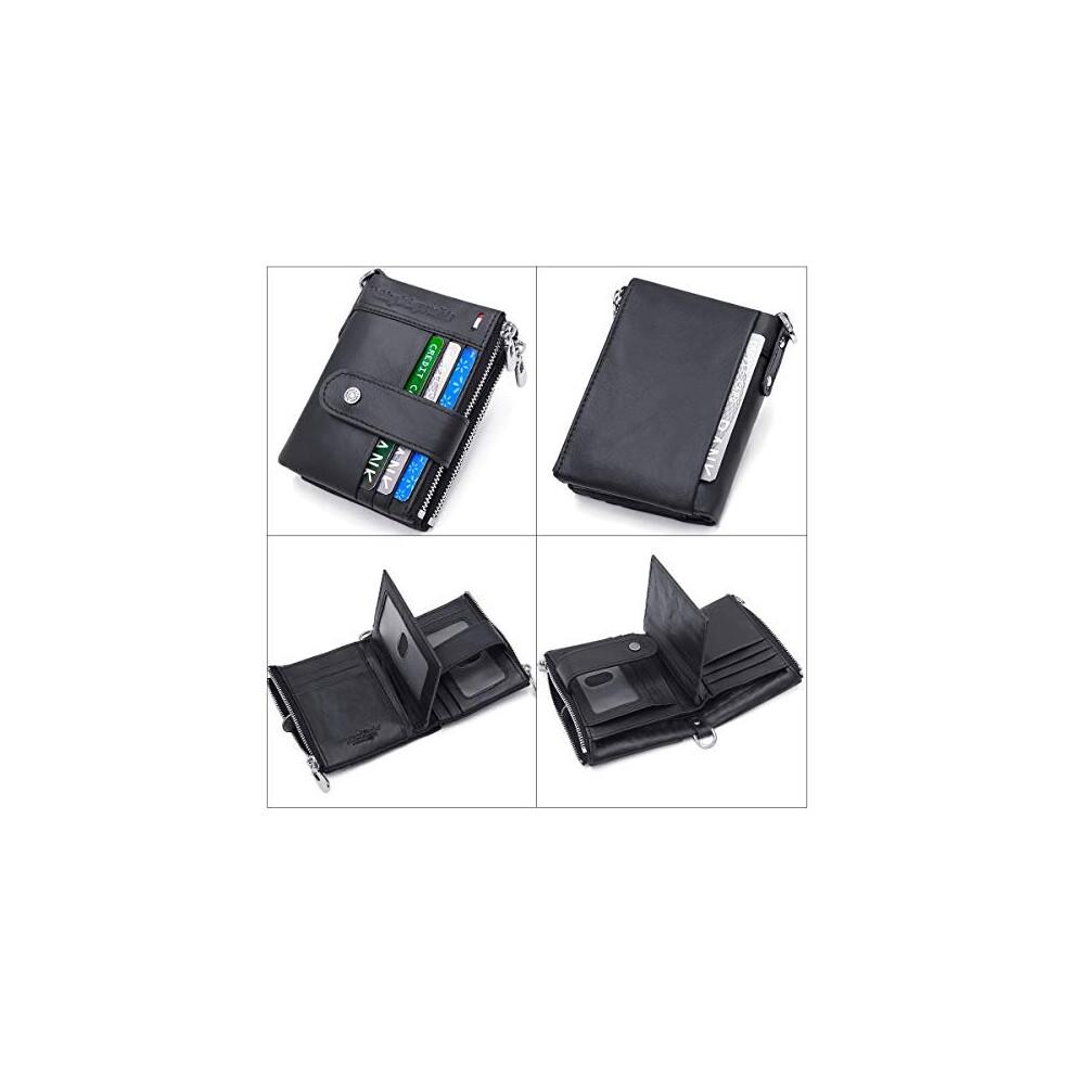  Men's Anti-Skimming Wallet Genuine Leather Wallet Men's Chain Ultra-Thin Wallet Men's Bifold Leather Wallet 19 Card Slots