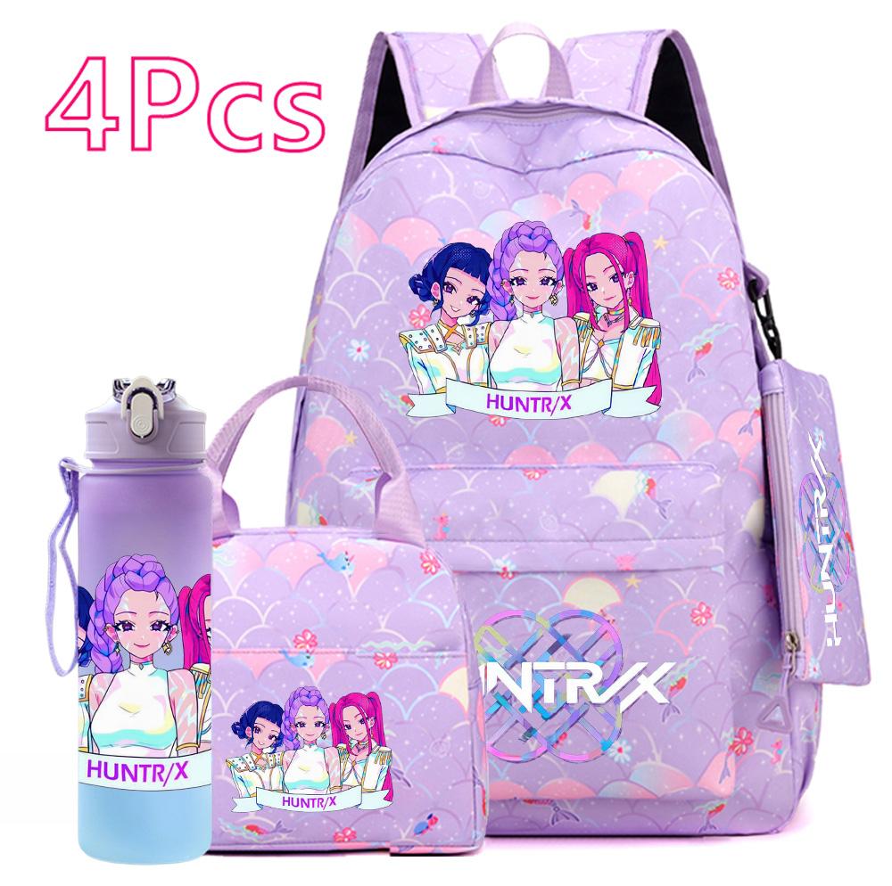 Set da 4 pezzi/set Zaino stampato KPOP cartone animato con borsa a mano astuccio borraccia da 750 ml per adolescente ragazzo ragazza zaino di grande capacità borsa da scuola zaino