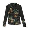 Retro Printed Turtleneck Base Shirt Slim Long-sleeved T-shirt Mesh Lace Top Two-piece Front and Back