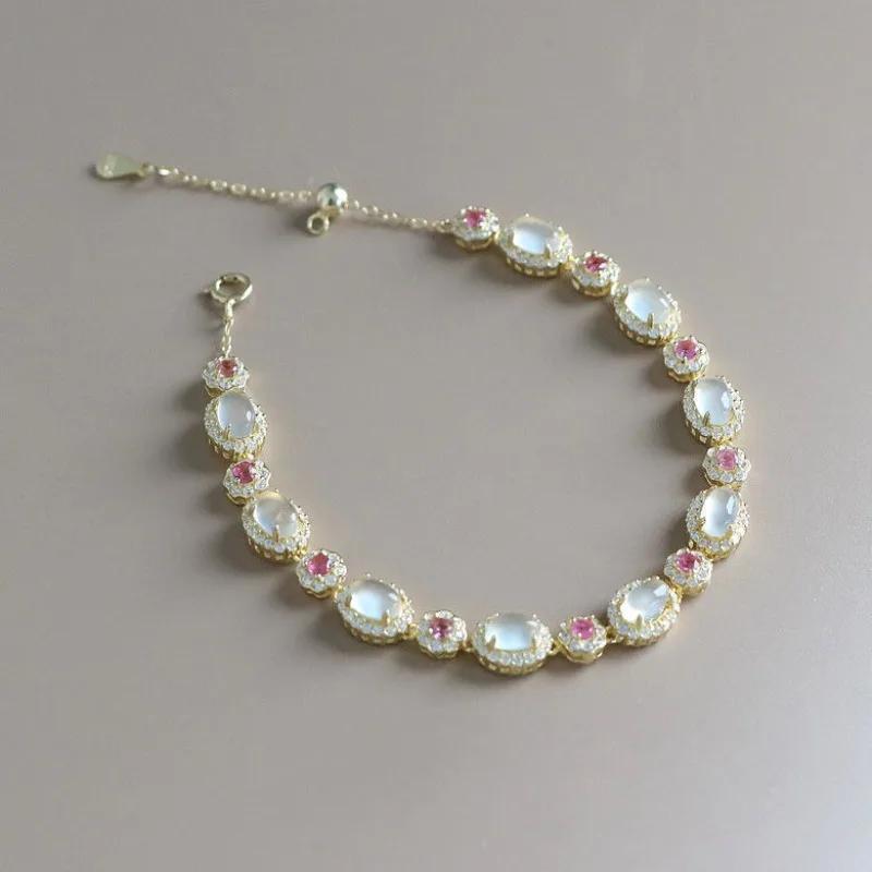 Exquisite Flowers Gentle Style Natural Chalcedony Oval  Bracelet for Women Sweet New In Bangles Wedding Jewellry