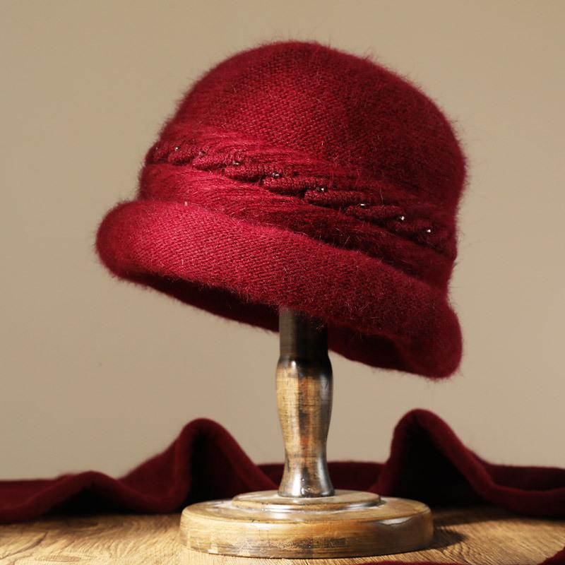 

Зимняя шапка для пожилой женщины, вязаная шерстяная шапка для бабушки, утолщенная шапка из кроличьего меха, теплая шапка для мамы, шапка для пожилой женщины One size темно-красного