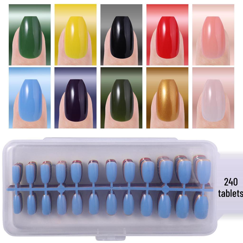 Colored Glitter Nail Art Tips - 240-Piece Set with Various Styles and Multiple Colors, Boxed Fake Fingernail Stickers
