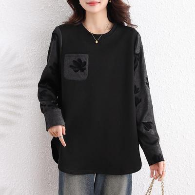 No Pilling, Age-Reducing Casual Patchwork Hoodie for Women - Spring/Fall, Skin-Friendly, Loose Fit, Plus Size, Slimming Top