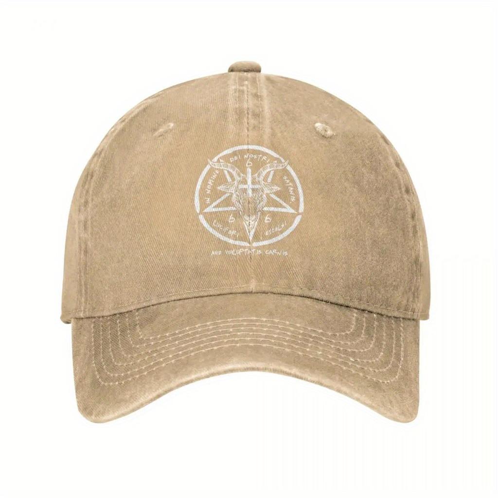 Baphomet Sigil Occult Baseball Cap Distressed Denim Adjustable Casual Hat Unisex Streetwear Headwear