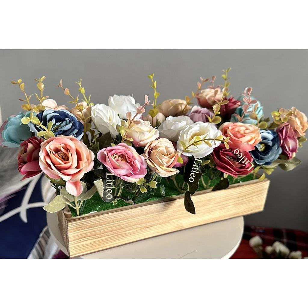 Wooden Pot with Multi-Design Dry Artificial Flowers, Perfect Home Office Gift, Elegant Décor (Multi Long)