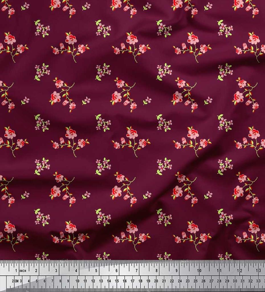 Soimoi Japonská krepdešínová saténová látka Listy a květinový umělecký potisk Šicí látka metr 42 palců