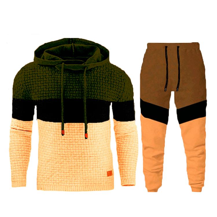 

Men s Jacquard Color Block Hoodie and Sweatshirt Set - Autumn/Winter Collection 2XL