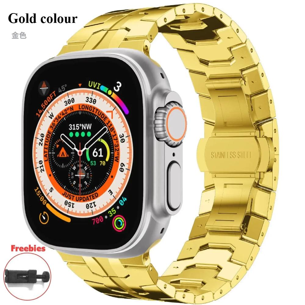 Titanium Color Stainless Steel Strap For Apple Watch Ultra 49mm 10 9 8 7 6 5 4 SE Luxury Metal Wristband Belt iWatch 46/42/45/41/44/40mm Correa