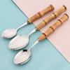 Wood Bamboo Root Handle Cutlery Stainless Steel Dinnerware Kitchenware Food Serving Spoon Salad Fork Spoon Tea Spoon Tableware