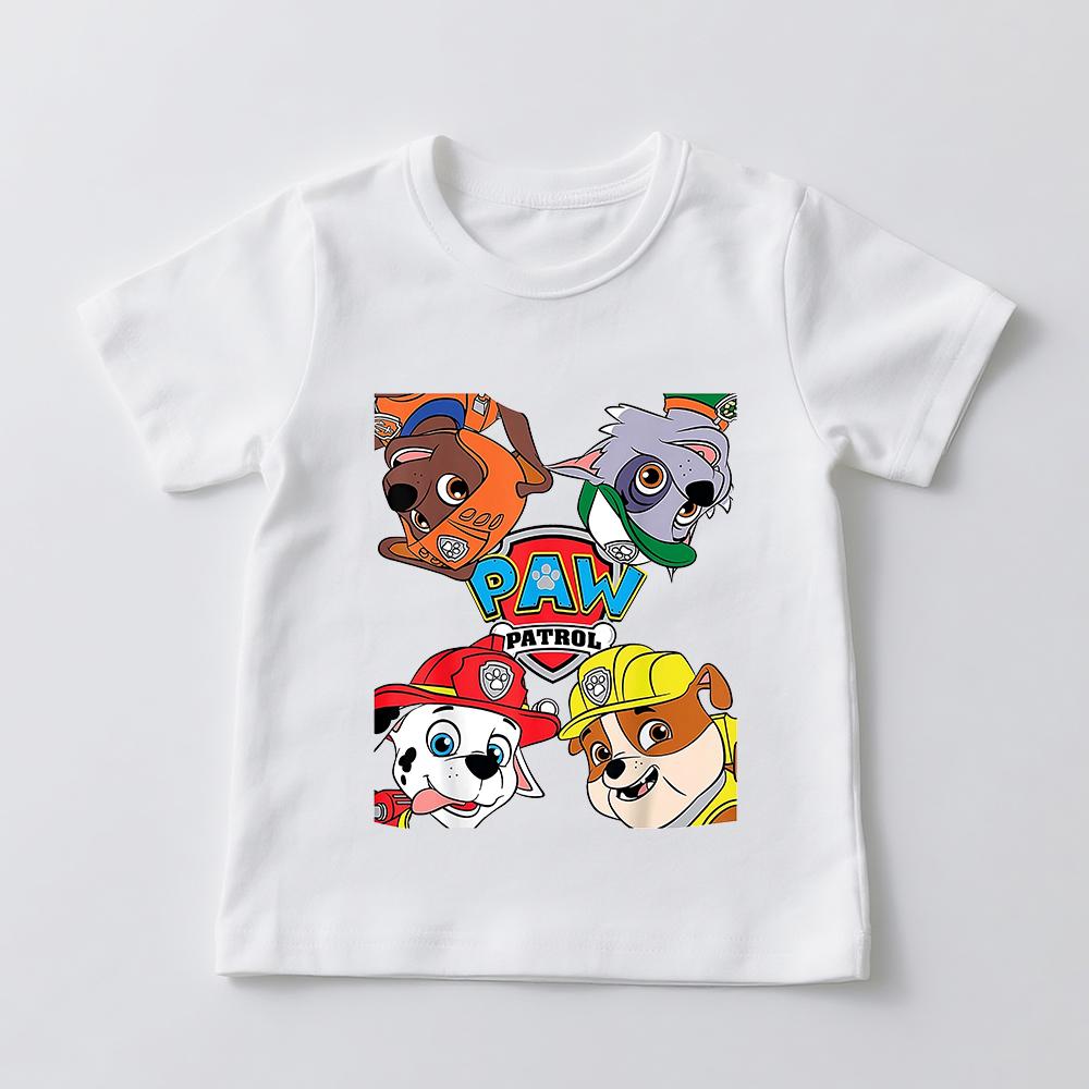 Paw Patrol Kids Cotton T Shirt Boys Girls Casual Short Sleeve Top Graphic Print Puppy Dog Cartoon Character Summer Clothing