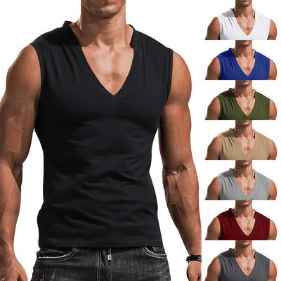 Men's Vest V-neck Solid Color Casual Breathable Slim Sleeveless T-shirt Men's Wear