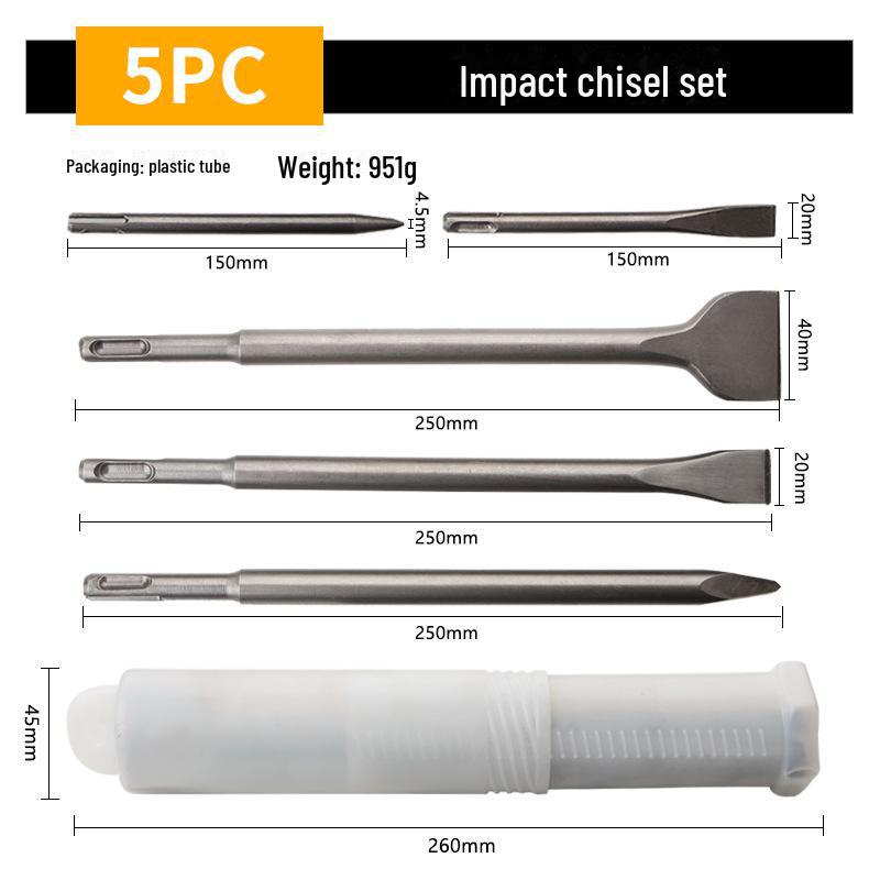 Set Ciocan Rotopercutor și Dălți cu Mâner Rotund, 17 Piese, cu Cutie de Plastic pentru Dălți Beton, Plate și Ascuțite