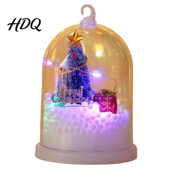 Portable Festive Night Lamp Christmas Tree In Dome with LED Light Mini Cedar Light Up Cute Winter Home Decor Ornament Battery Powered Decorative
