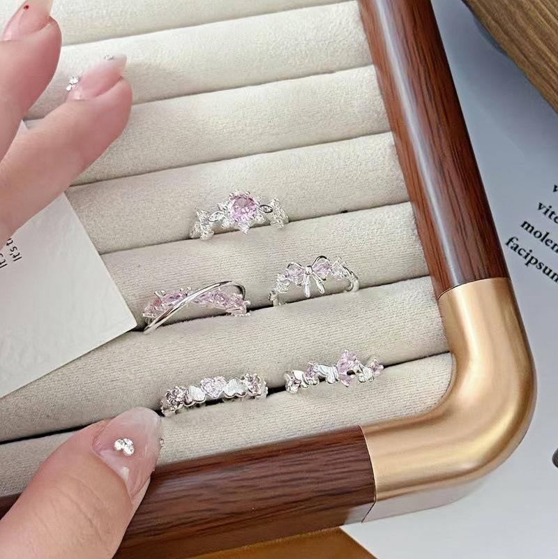 Colored Treasure Zircon Bow Row Diamond Opening Ring Niche High-End Sense Light Luxury Exquisite Personality Super Fairy Index Finger Ring Woman