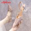 Aphixta 6cm Transparen Square Heels Sandals Women Pointed Toe Crystals Heel Women Outside Sippers Shoes Slides Big Size 42