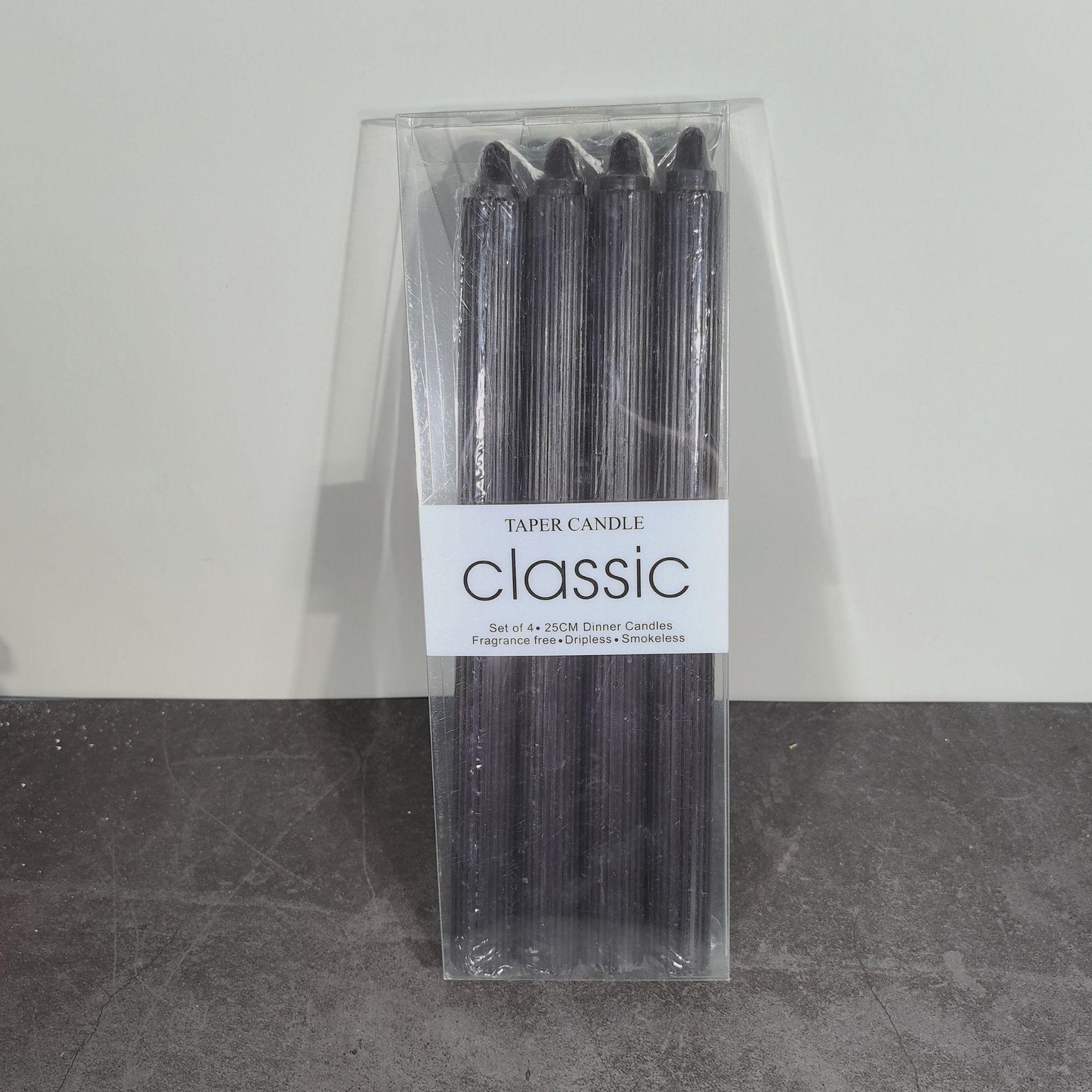 

25см Европейский Макарон Вертикальный Узор Длинная Свеча-Стержень Креативный Ужин при Свечах Западный Ресторан Красочная Свадебная Стержневая Восковая Свеча Black 2.0 * 25