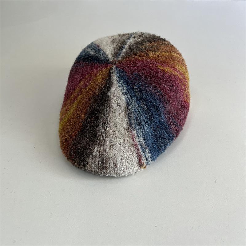 

Rainbow oil painting gradual change color matching forward hat children autumn and winter thickened retro versatile cap M（56-58cm）