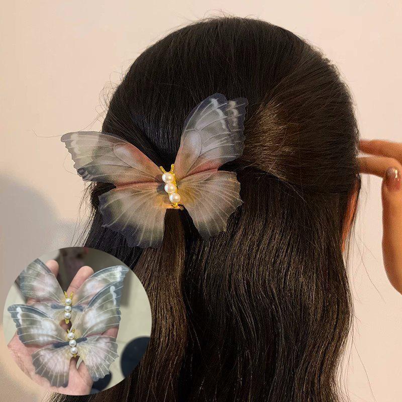 Cute Retro Butterfly Hair Clips Side Clip For Women Girls Sweet Moving Wings Pearl Barrette Headwear Hair Accessories Gifts