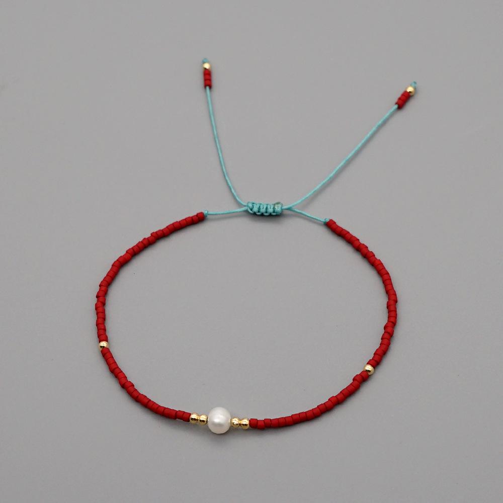 Retro Colorful Seed Bead & Faux Pearl Adjustable Bracelet - Trendy Hand-woven Jewelry for Women