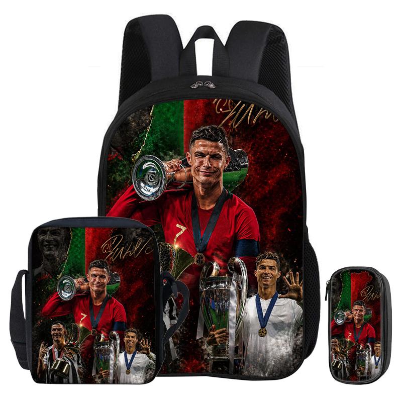 Ronaldo Kinder Lernertaschen CR Fußballstar Alltagsrucksack mit USB-Schnittstelle Tragetasche für Schüler Rucksack Fußball Sportrucksack Jugendgeschenk