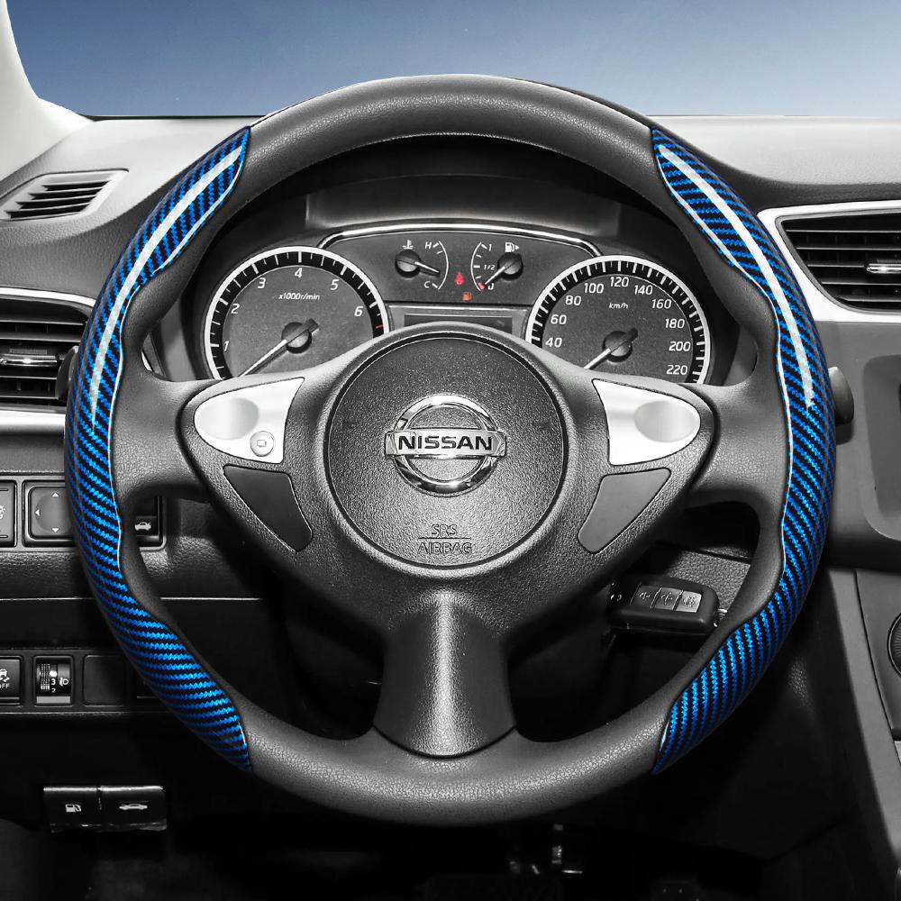 Suitable for Nissan Carbon Fiber Texture Steering Wheel Cover with Segmented Quick-Release Design, Durable, for Rogue X-Trail Kicks Qashqai Sentra Al