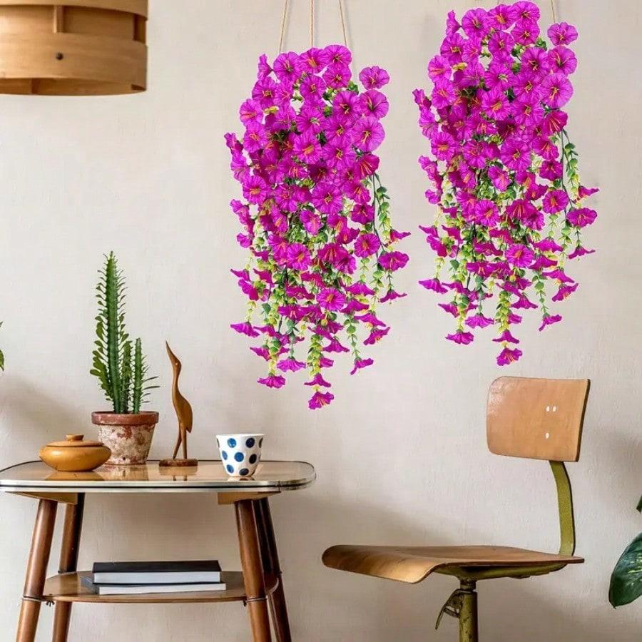 1/2pcs UV-Resistant Artificial Morning Glory & Eucalyptus Hanging Decor - Perfect For Home,Garden,Weddings Outdoor Decoration
