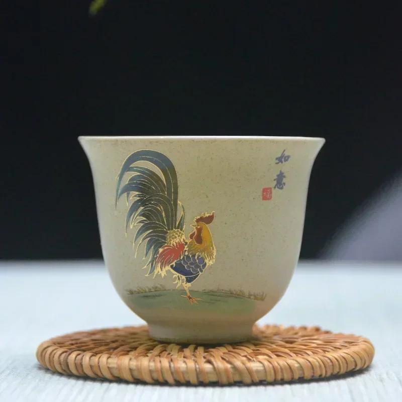 

Старинная керамика, керамическая чашка для чая, расписанная вручную, чашка для чая с изображением петуха, переносная миска для чая Пуэр, мастер-чашка, китайский чайный сервиз, аксессуары Teacup