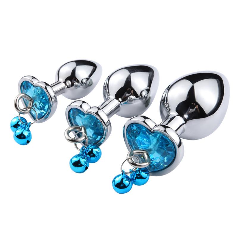 S/M/L Anal Plug Sexspielzeug Edelstahl Glattstahl Butt Plug mit Glöckchen runder Kristall Anhänger Schmuck