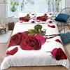 Retro Red Rose 3d Printed Quilt Cover Romantic Gift Bedding Set Quilt Cover Pillowcase Three-Piece Set 100% Polyester