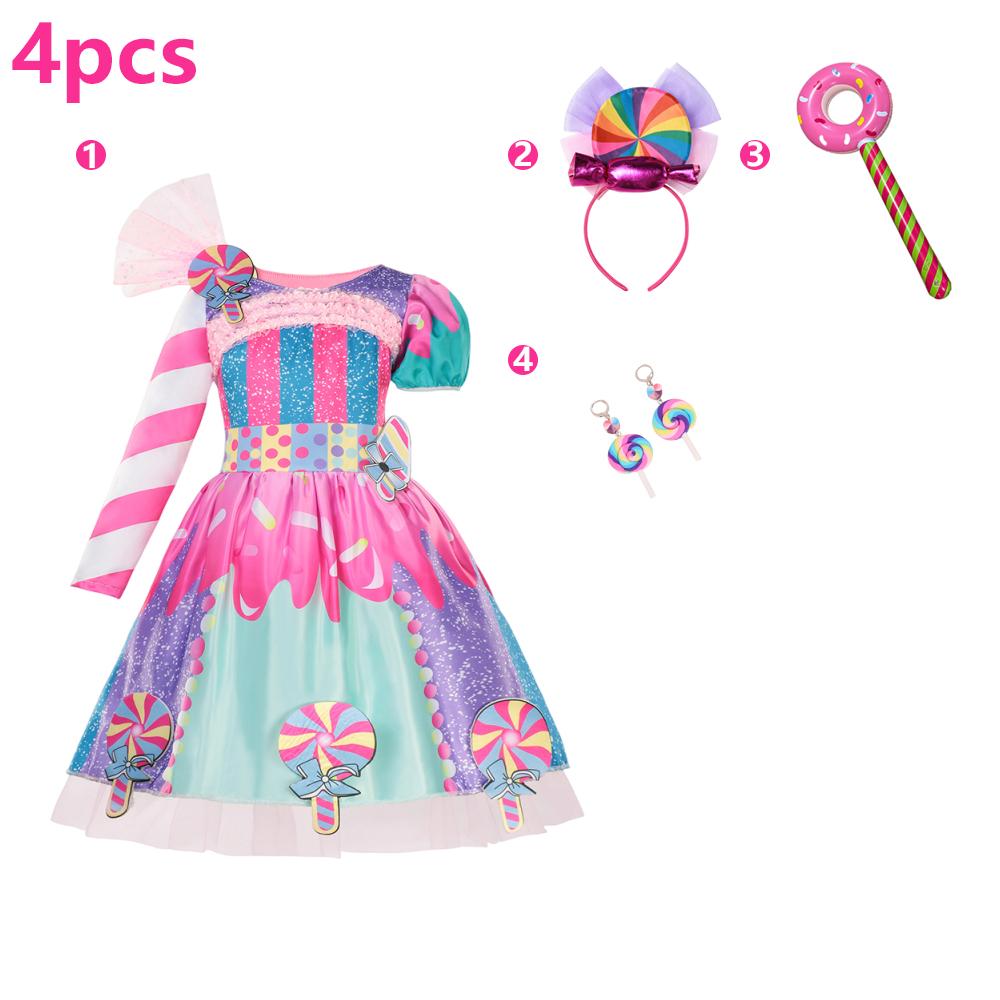 Children's Candy Dress Candy Princess Cosplay Costume Purim Carnival Party Fancy Dress Dress with Candy Hat Suit Prom Costume