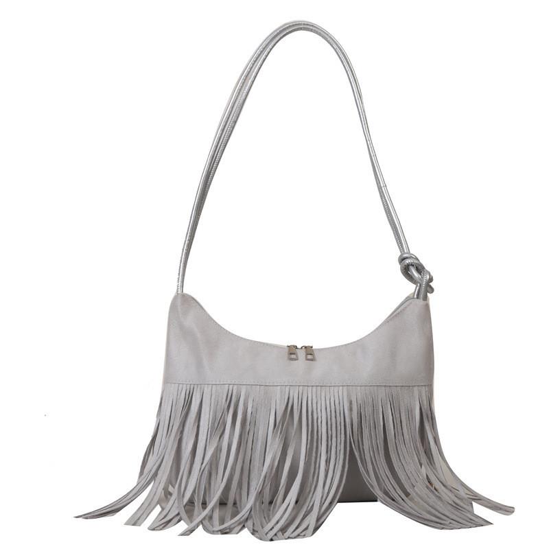 Fashionable Fringed Large Capacity Shoulder Crossbody Bag 2023 Street Trendy Tote Bag Gray Black Red Brown Coffee