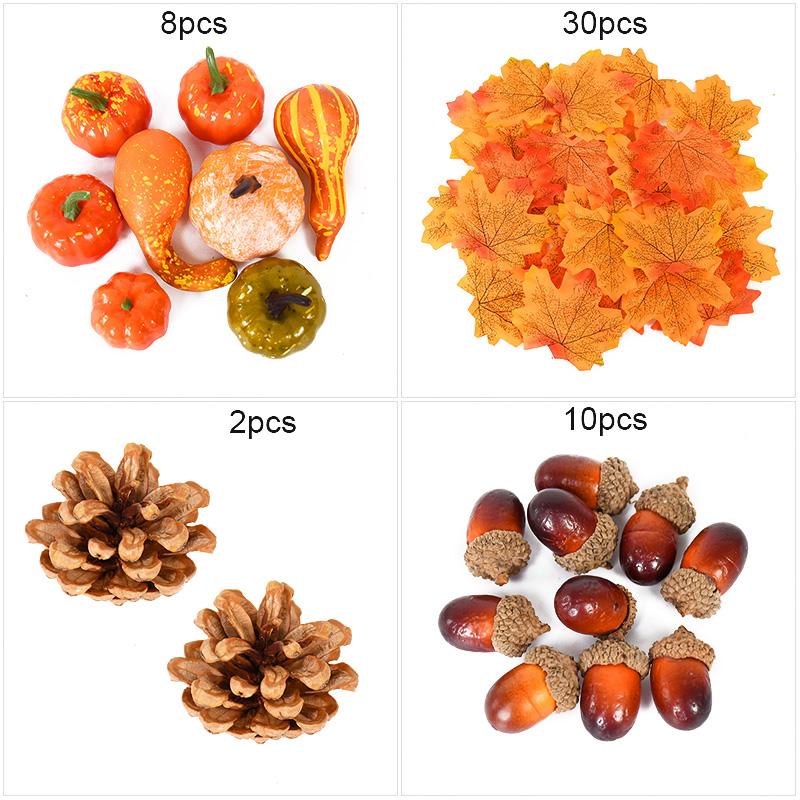 50Pcs/set Artificial Pumpkin Maple Leaves Pine Cone Halloween Thanksgiving Fall Table Home Decoration Photo Props Ornaments