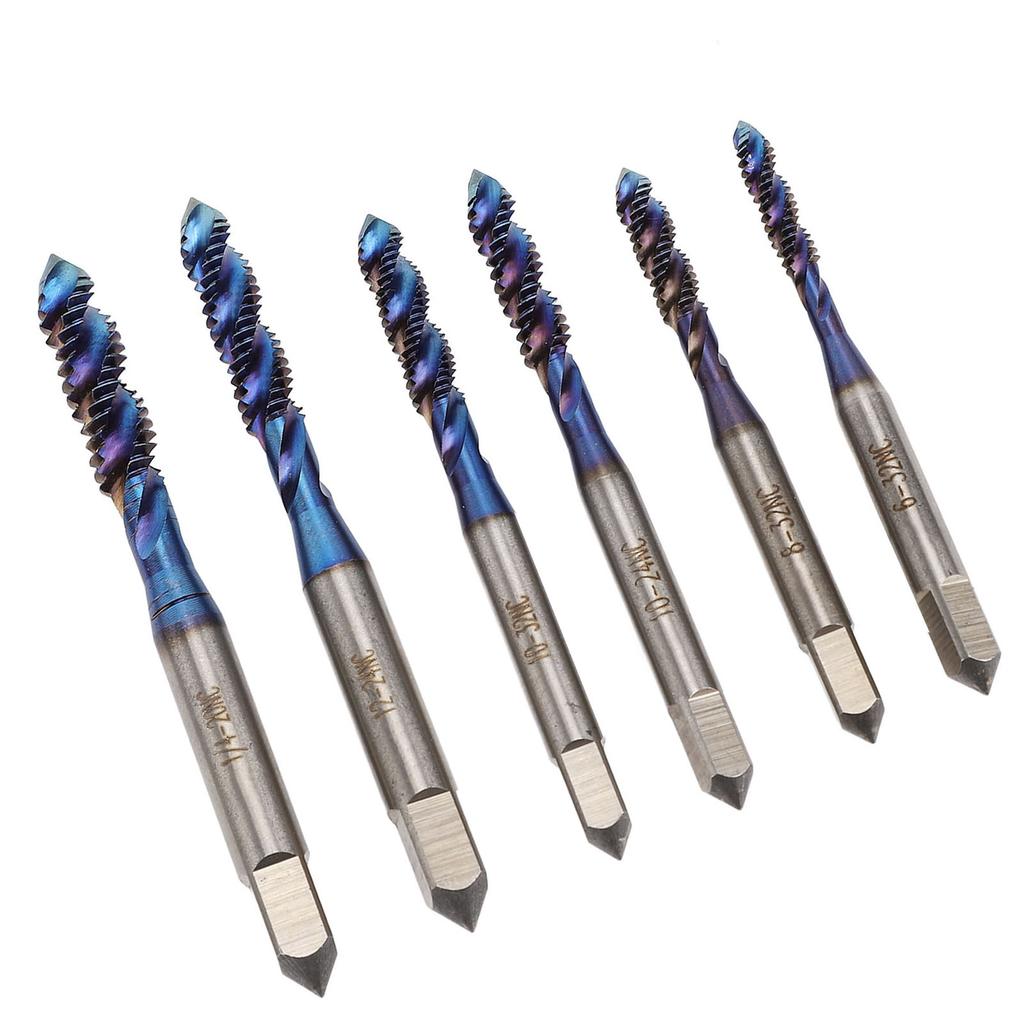 Set de burghie cu filet de 6 bucăți pentru robinet cu filet, standard SUA, cu flaut spiralat, orificiu pentru șurub, robinet Nano acoperit cu albastru pentru R