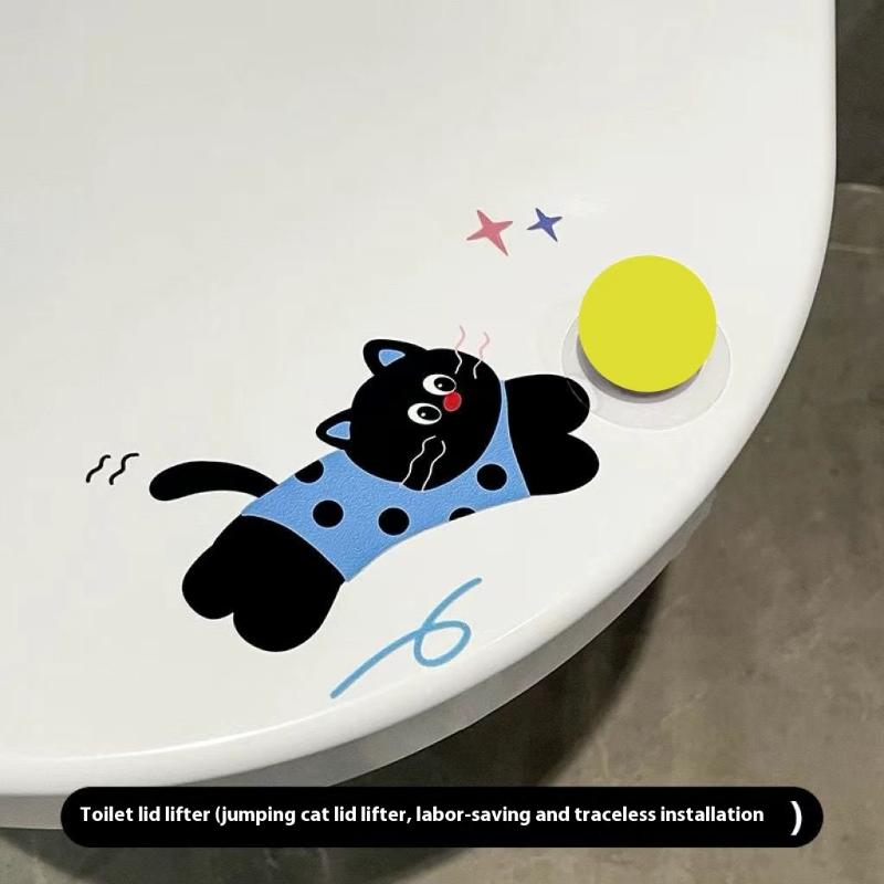 Cat Shaped Toilet Seat Cover Opener Handheld Ball Design Lid Lifter Bathroom Hygienic Tool