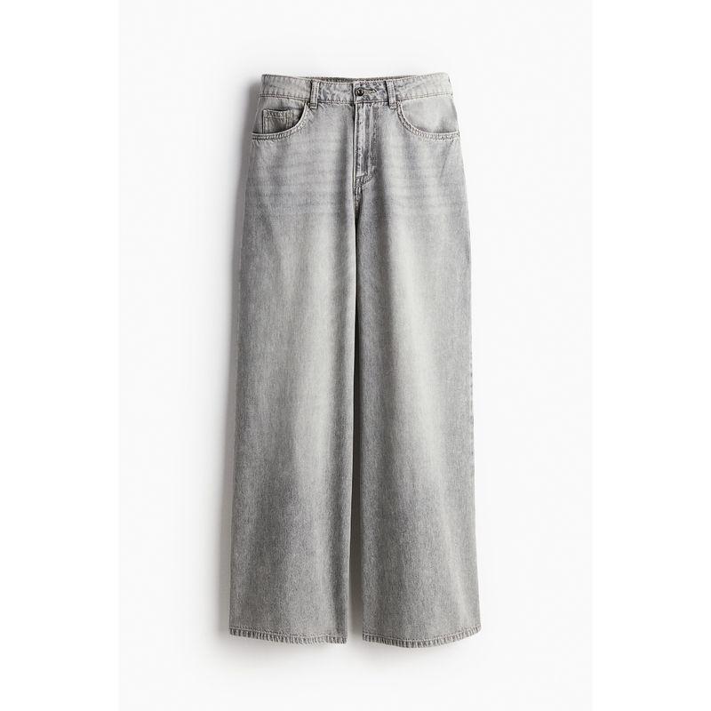 

HM Women s Jeans Autumn Fashion Low Waist Loose Non-Stretch Plaid Lazy Wide Leg Jeans 1237428 Light gray 170/84