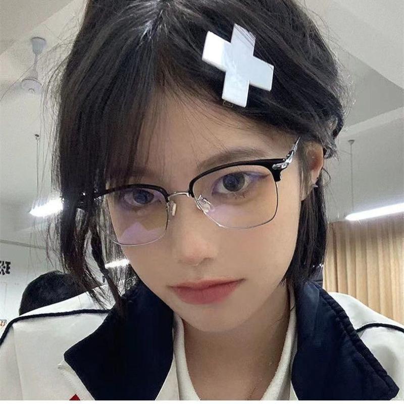 Anti Blue Light Literary Classic Half Frame Campus Student Myopia Glasses Men'S And Women'S Business Half Frame Myopia Glasses