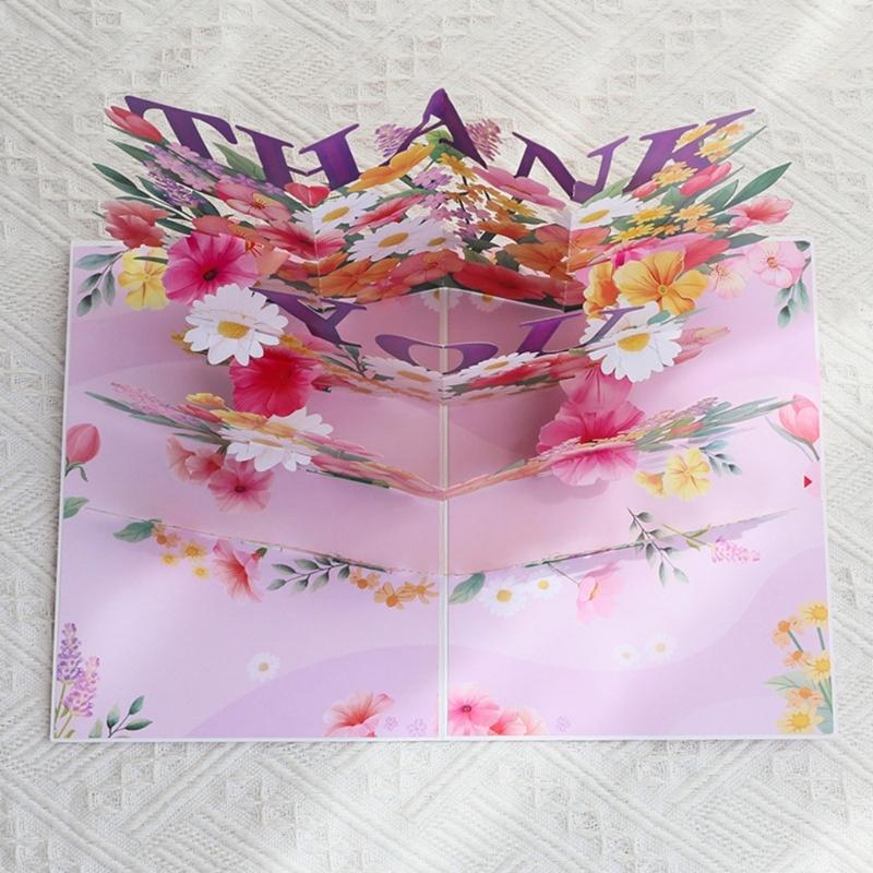 3D Popup Thank You Birthday Card Elegant Flower 3D Surprise Card Greeting Card for Birthday Christmas Mother Day