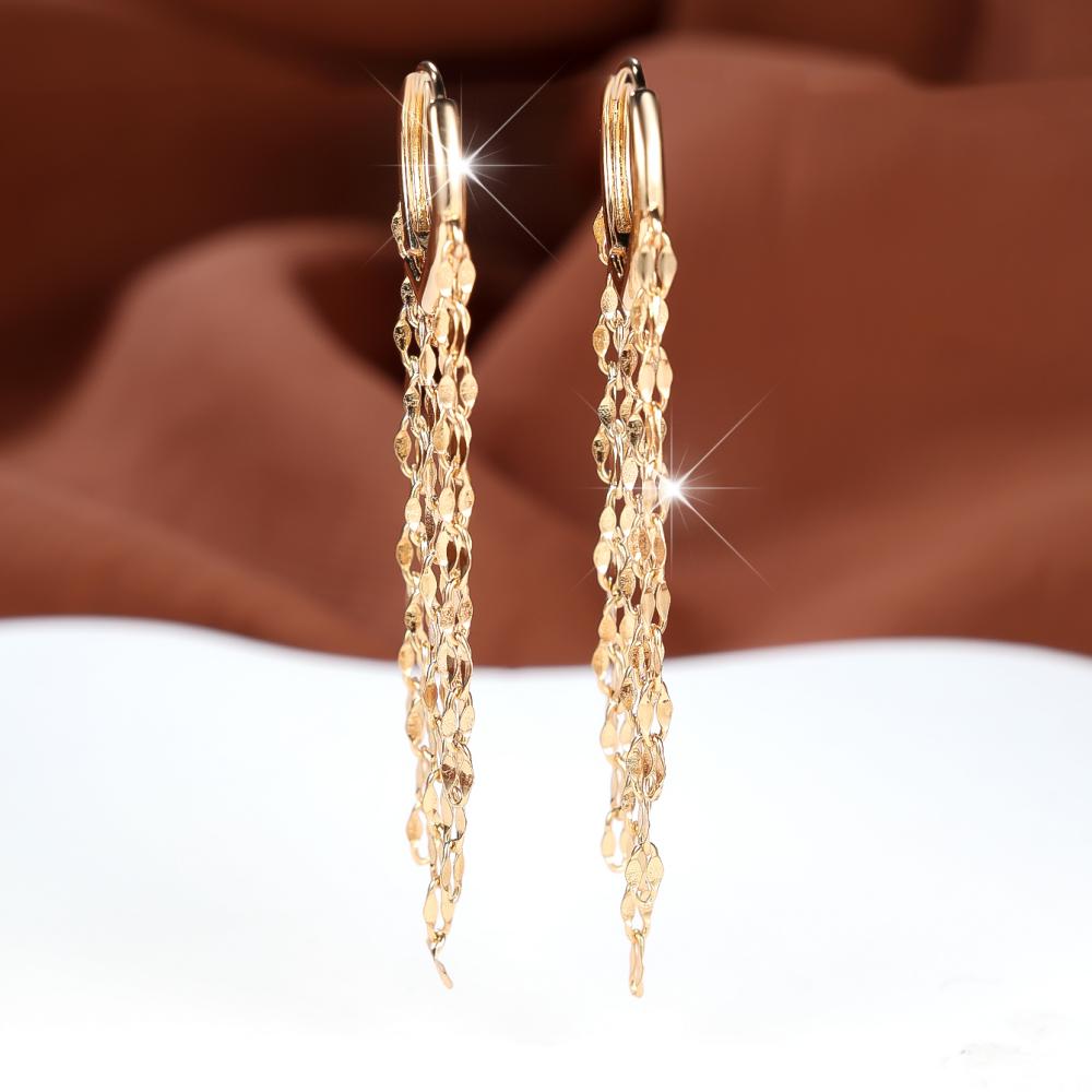 Charming Gold Color Heart Shape Tassel Dangle Earrings for Women Daily Wear and Party