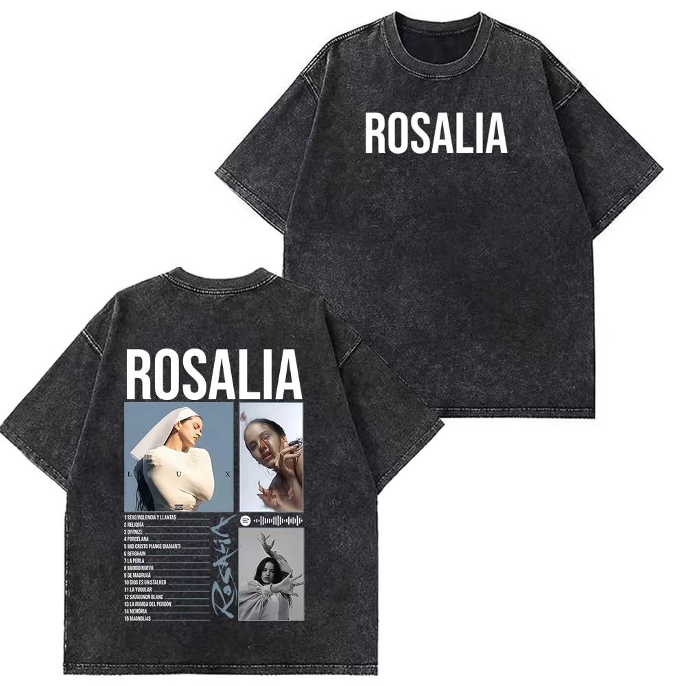 Rosala LUX TRACKLIST TEE Album Tour Vintage Washed Tshirt Men Women Short Sleeve Cotton Aesthetic Tshirts Casual Tshirts