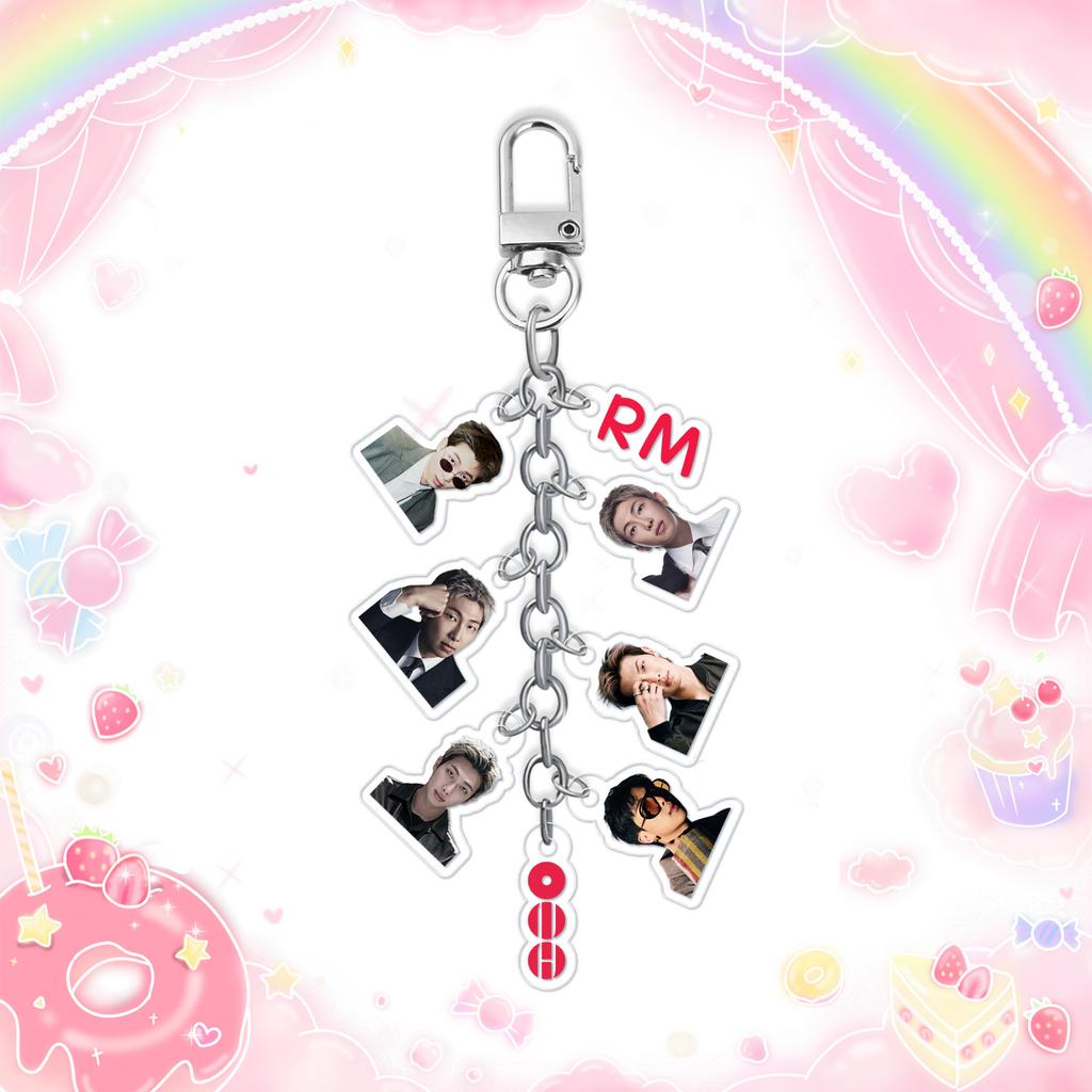 BTS Llavero Cadena de Fotos Arirang Tour, Colgante Mini Retrato de Miembro Acrílico con Etiqueta de Logo, Colgante de Bolsa Coleccionable para Fans Kpop ARMY
